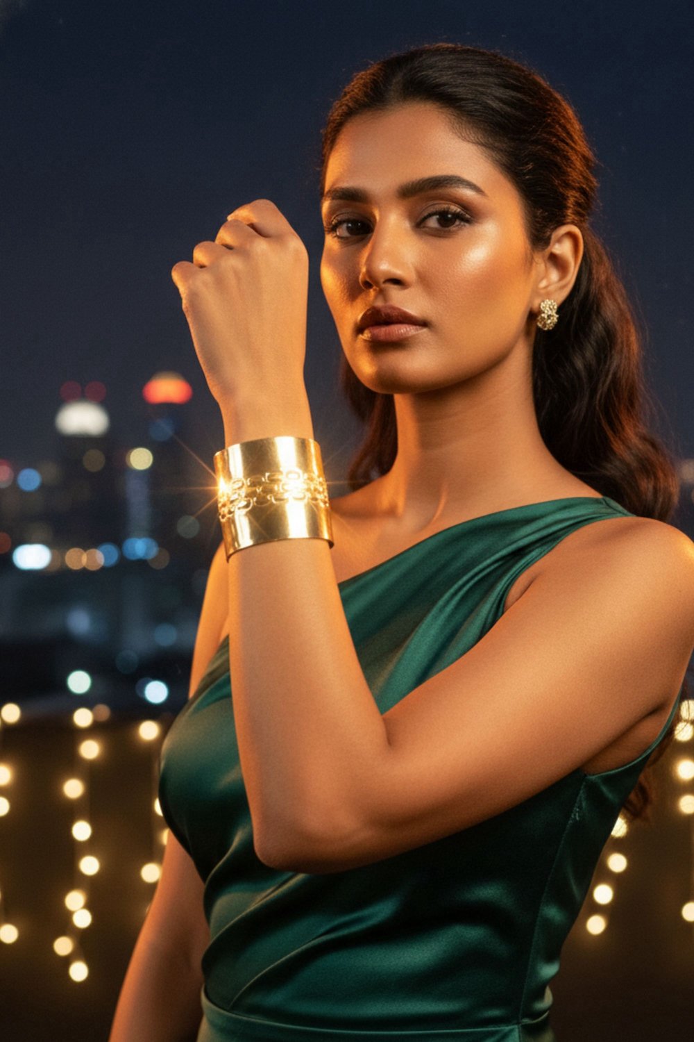 handmade metal ciff bracelet for women in shiney gold plating