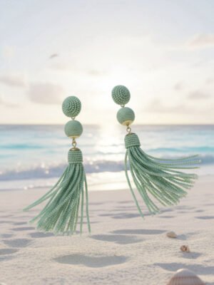 boho beaded earring for women in mint green colour