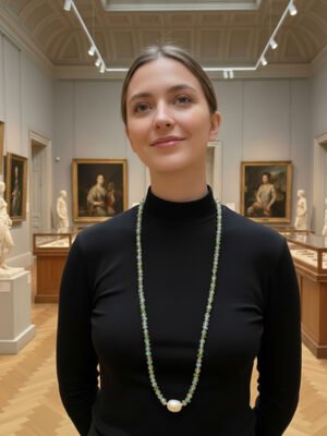 long necklace for women in green gold colour