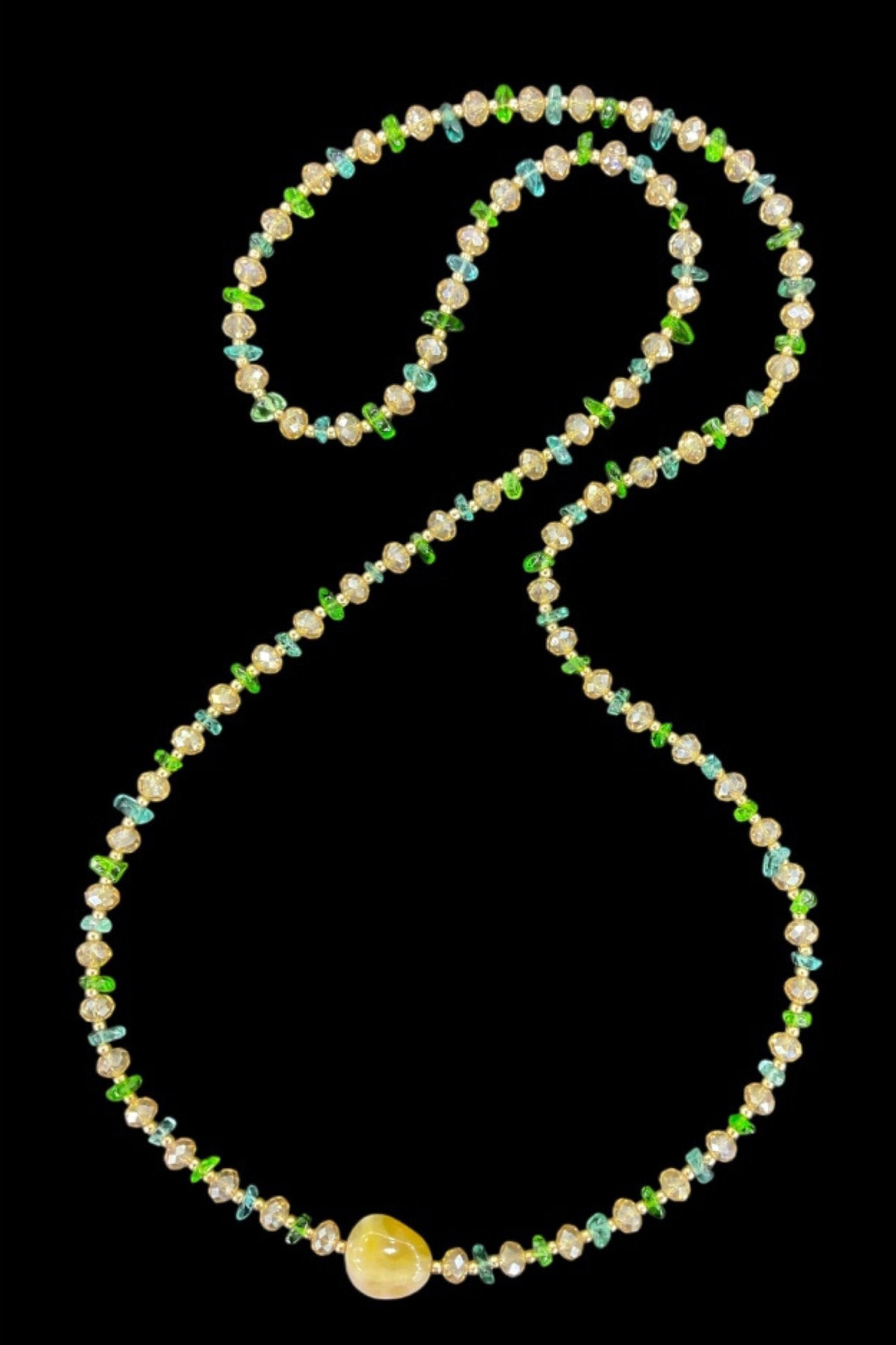 long necklace in green and gold colour for women